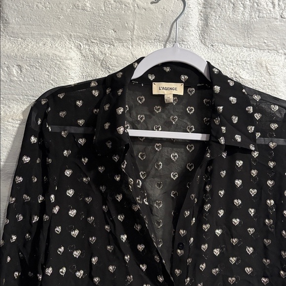 L’Agence Hailie Black & Silver Hearts Semi Sheer Blouse - Picture 8 of 11